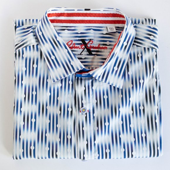 Robert Graham Mens Smart Casual Shirt, White & Blue, Contrast Cuffs, Size 2XL - Picture 2 of 13